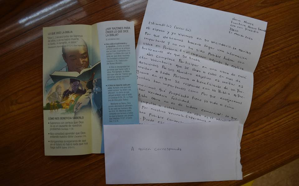 Mediante cartas manuscritas, Testigos de Jehová invitan a leer la biblia  noticias de parral chihuahua - El Sol de Parral | Noticias Locales,  Policiacas, sobre México, Chihuahua y el Mundo